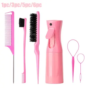 This 6/5/3/1 hair styling kit includes a rat-tail comb, an edge comb, a spray bottle, and some hair tie tools, perfect for creating sleek slicked-back hair, braids, ponytails, wig styles, and everyday hair care.