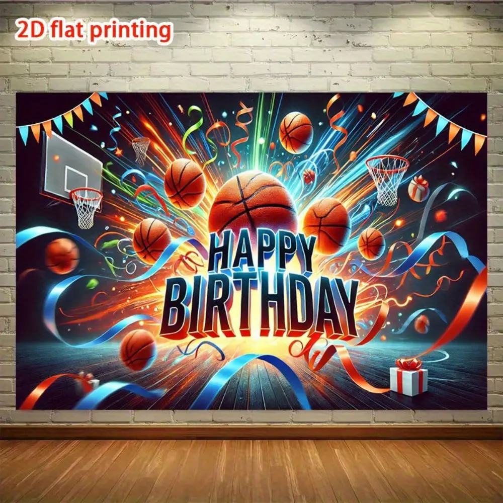 Basketball Birthday Party Decorations, Ribbons & Hoop Design Backdrop, Ideal for Celebrations, Studio Photography, Anniversaries