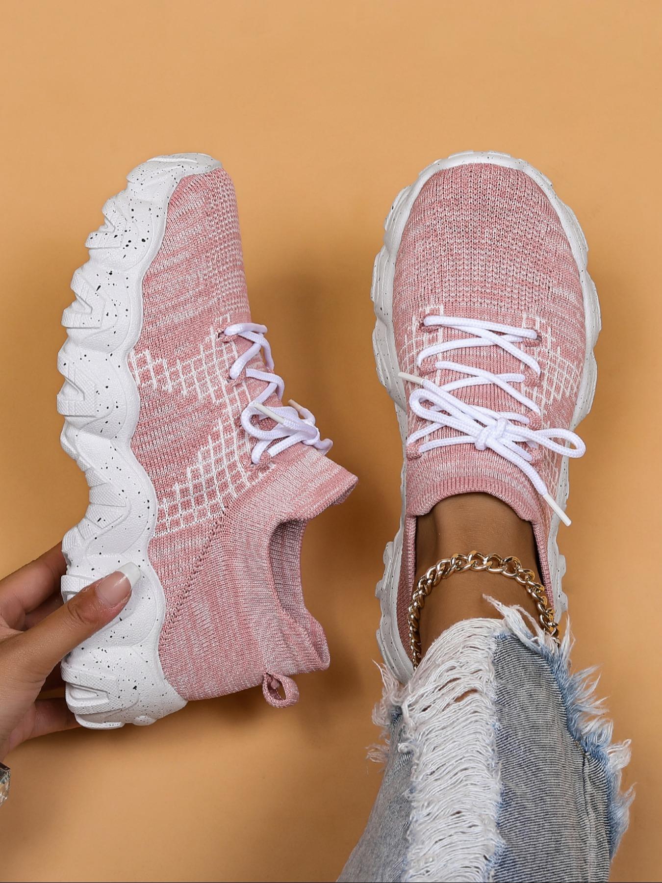 Women's Fashionable Striped Pattern Lace Up Low Top Sneakers, Casual Breathable Comfortable Sports Running Shoes, All-match Basic Shoes for Daily Wear, Closed