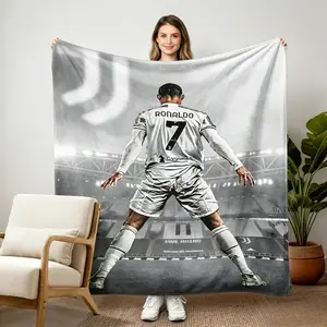 Cr7 Juventus Flannel Cozy Throw Blanket, Soft Warm Sports Style Soccer Blanket for Football Fans Home Watching Sofa Bed Room Decor, Birthday Gift for kid, Adults and Children