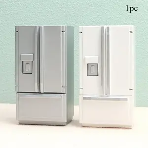 1:12 Scale Dollhouse Miniature Furniture Model, Silver Color Two-Door Refrigerator, Figurines & Miniatures Collection, Doll Accessories Gift