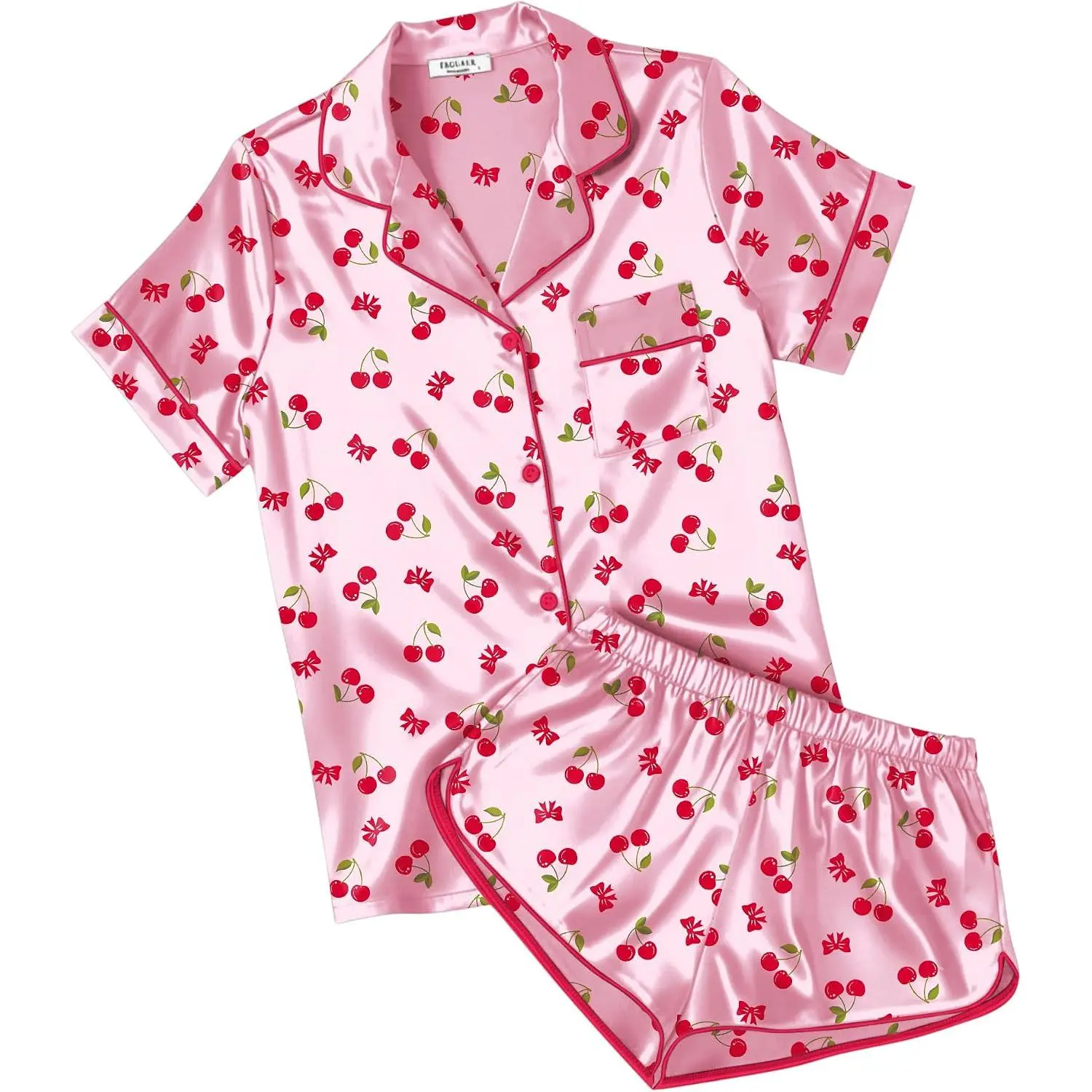 Womens Silk Satin Pajamas Short Sleeve PJS Shorts Set Soft Button Down Sleepwear 2 Piece Loungewear S-5XL