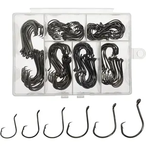 Fishing Hooks Saltwater, 160PCS Circle Hooks Saltwater, Fish Hooks  Fishing Gear Tackle, Catfish Octopus Hook # 1 1/0 2/0 3/0 4/0 5/0 6/0 8/0 Black High Carbon Steel with Portable Plastic Box