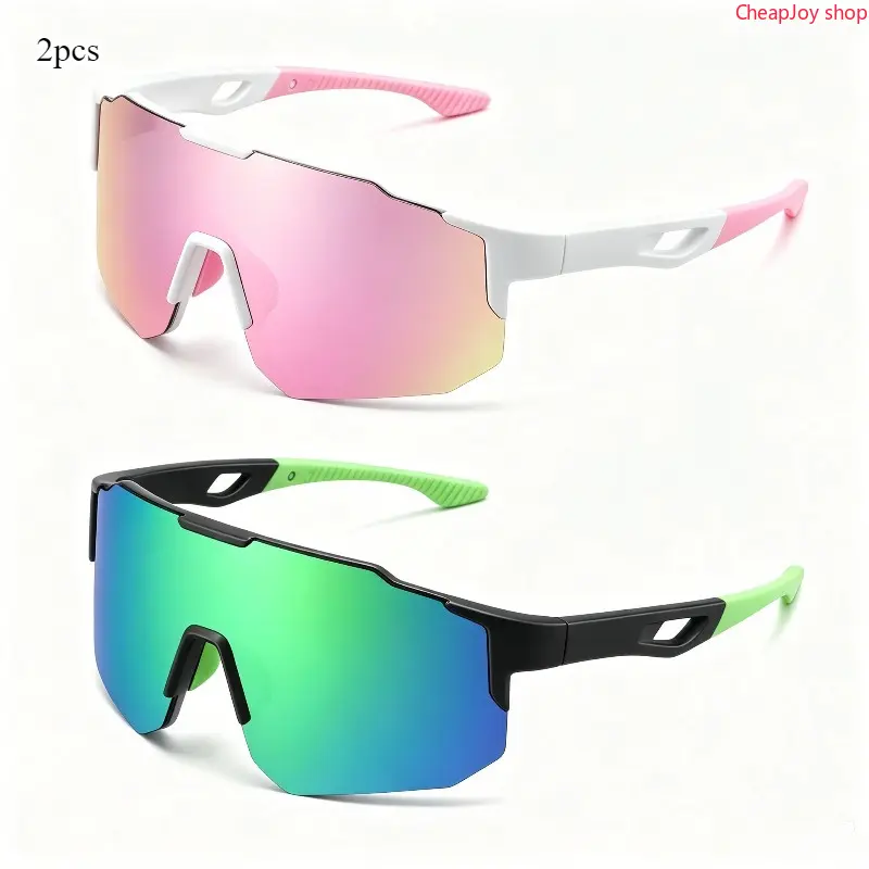 2pcs Unisex Oversized Wraparound Sports Sunglasses - UV400 Protection, Colorful, Windproof, Anti-Glare Eyewear, Comfort-Fit Frames for Cycling, Hiking, Outdoor Activities | Womens Sunglasses, Anti-Glare Men's Frames