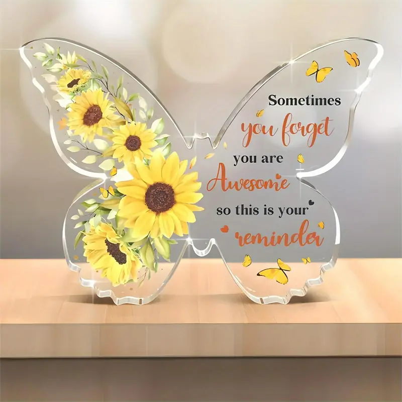 Acrylic Decorative Plaque with Butterfly and Sunflower Design (Pack of 1) — Creative decorative plaque suitable for use as a desktop ornament or interior home decor in the home or office.