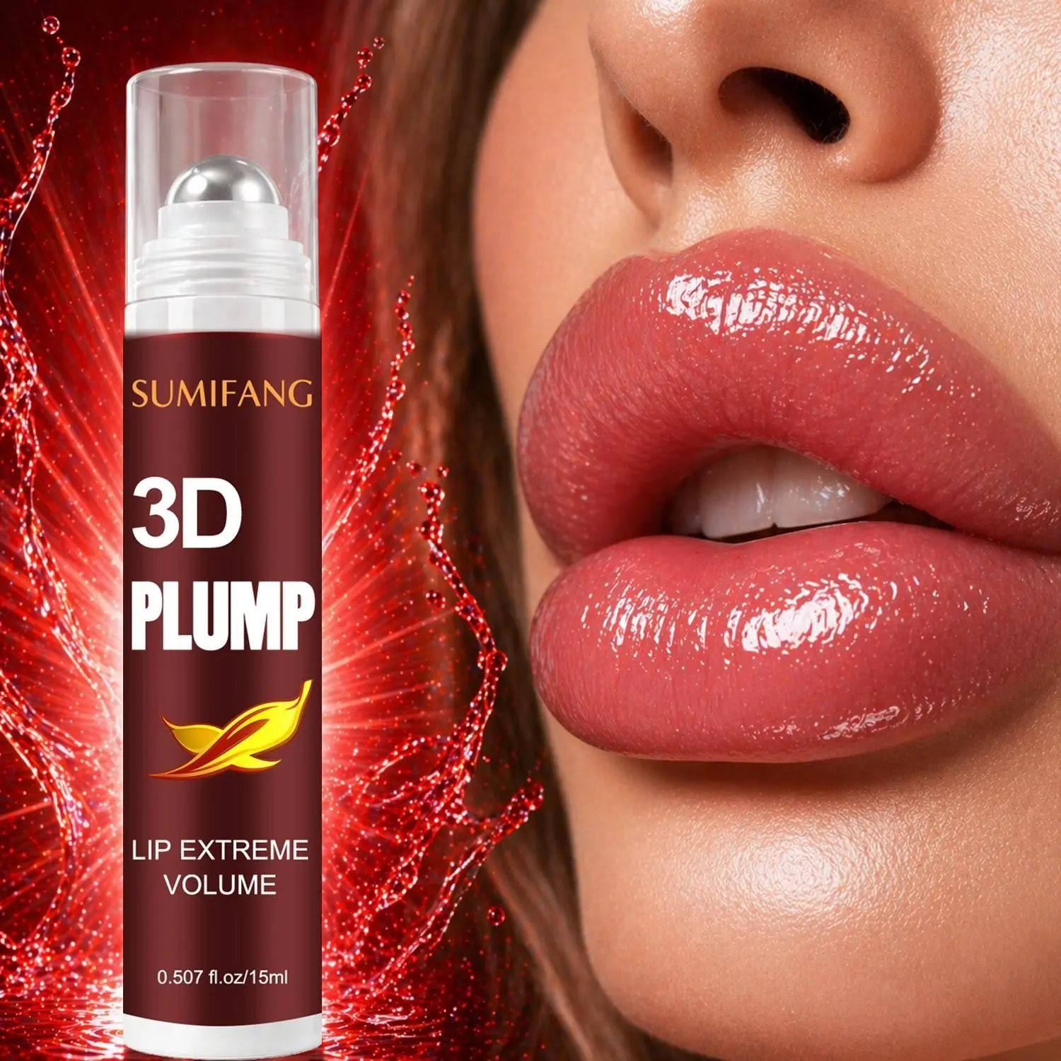 SUMIFANGD Volumizing Lip Essence (15ml) – Lip Plump – Collagen Peptides + Hyaluronic Acid + Vitamin C – Deeply hydrates and nourishes, enhances natural radiance, brightens lip tone, and gently exfoliates to smooth the lips.