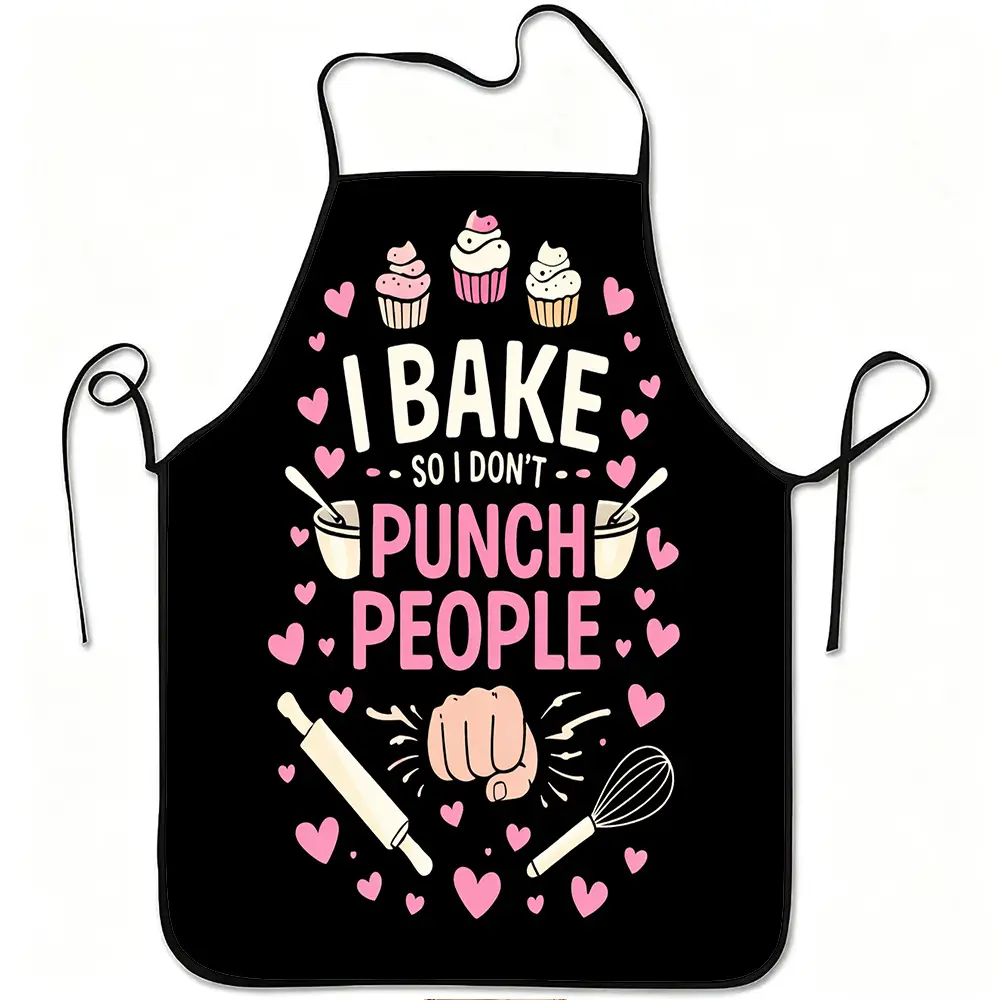 1pc Funny Aprons "I Bake So I Don' Punch People" Baking Apron with Adjustable Waistband - Durable Polyester Suitable for Kitchen Cooking,, Gardening, Orchard Picking, Christmas & Halloween - Humorous Gift for Chefs And