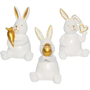 Easter Bunny Decor for , 3 count  Ceramic Rabbits Figurine with Easter Eggs and Carrots, Spring Day Gifts Ornaments for Office Tabletop  Decorations
