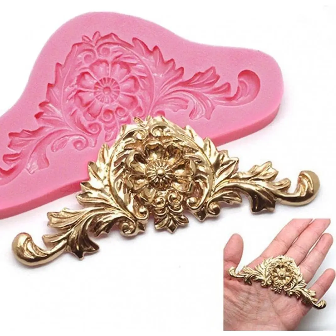 3D Baroque Crown Silicone Mold for Fondant Chocolate Cake Baking Decor, Pink
