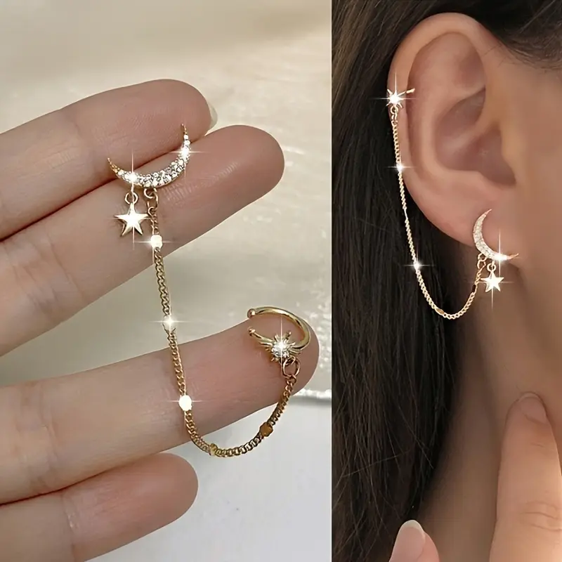 Elegant Star and Moon Earrings--Night Sky Theme Jewelry Gift, suitable for Valentine's Day, anniversaries, birthdays, parties, and other occasions.Suitable for daily wear and special moments, featuring a minimalist celestial design