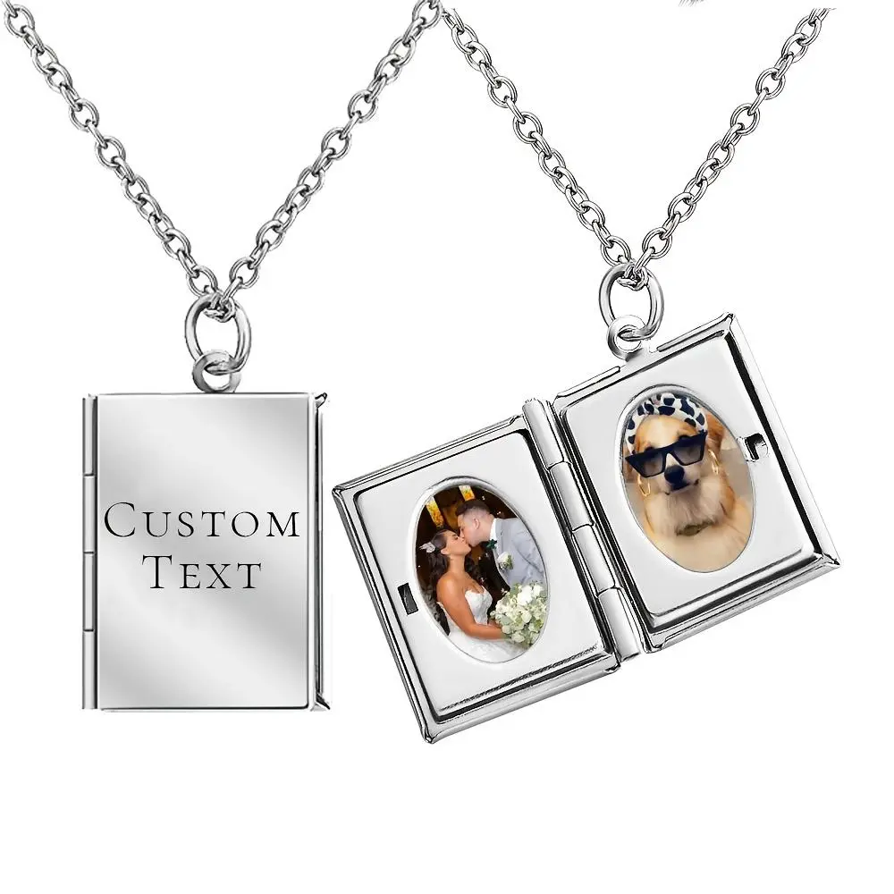 Women's Crystal Rectangular Locket Necklace - Personalized Costume Jewelry with Custom Photo or Text on Long Chain, Meaningful Daily Wear Accessory, Meaningful Gifts, Personalized Jewelry