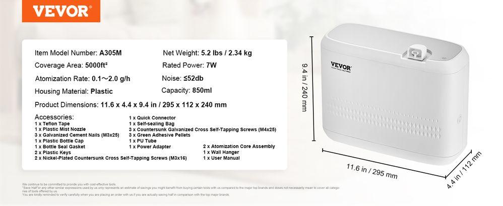 VEVOR Upgrade HVAC Scent Diffuser for Whole House, 850ML Scent Air Machine with Cold Air Technology, Waterless Essential Oil Diffuser, Cover Up to 5000 Sq.Ft for Large Room, Hotel, Spa, Office