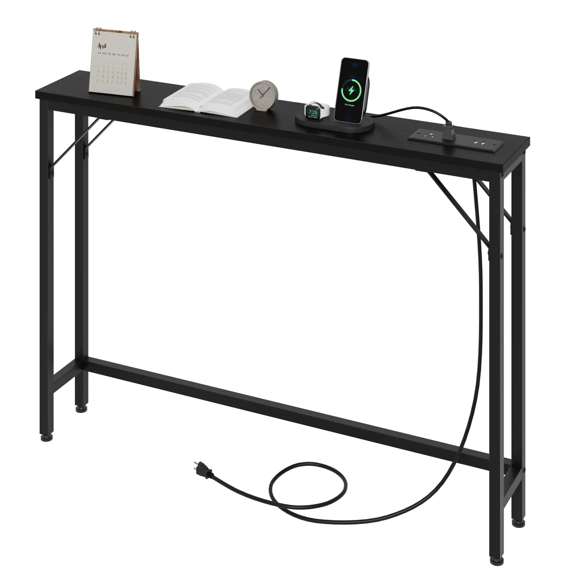 GARVEE5.9" Narrow Sofa Table with Outlets, Slim Console Table with Storage, MDF Board & Metal, Easy Assembly, for Living Room, Entryway, Hallway - Black