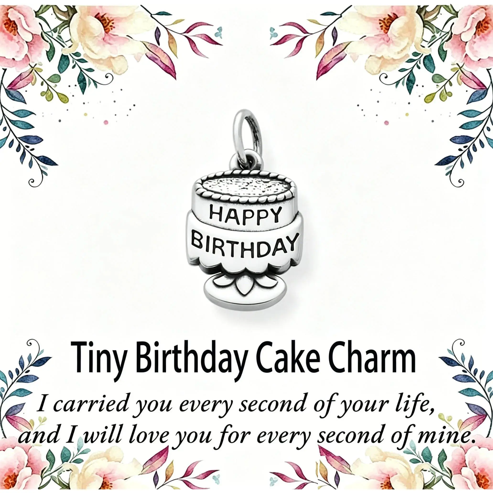 1pc Silver Plated Happy Birthday Cake Dangle Charm, Vintage Birthday Cake Bead Fit European Bracelet Necklace Women Birthday Jewelry Gift