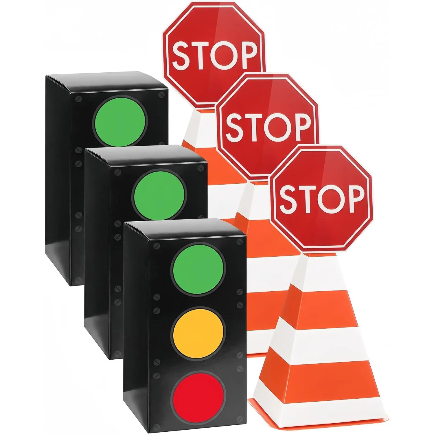 3 count Traffic Light Favor Box Party Decor 3 count Traffic Cone with Stop Sign Race  Centerpieces for Table Transportation Themed Candy Container Table Topper   Birthday Party Decor