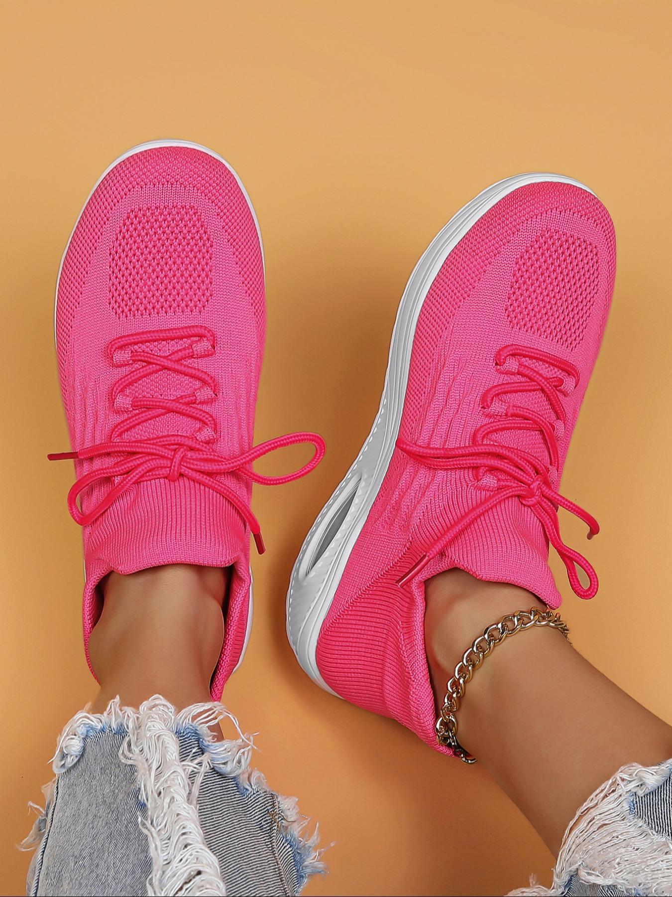 Women's Fashionable Ditsy Floral Print Lace Up Low Top Sneakers, Casual Breathable Comfortable Sports, All-match Round Toe Shoes for Daily Wear, Knitted Running Shoes