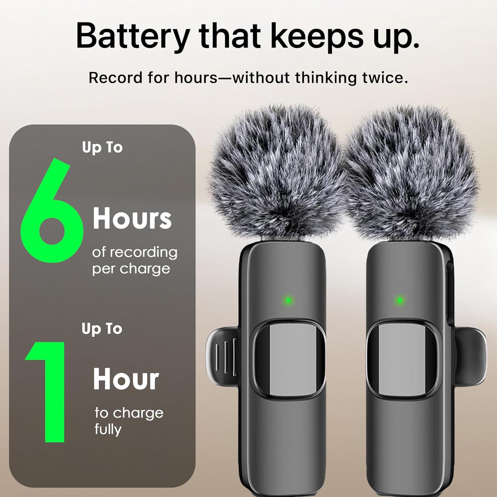 Wireless Microphone Set, Professional Wireless USB Rechargeable Mic, Directional Sensing Lavalier Microphone, Rechargeable Lapel Mic, Recording Microphone for Interview, Audio for Podcast, Vlog, Video