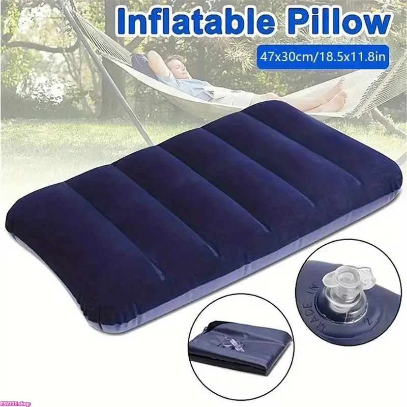 47x30cm Inflatable Air Cushion Pillow, Portable Camping Pillow, Foldable Square Travel Accessory for Outdoor Sleep, Plane Head Rest, Backrest