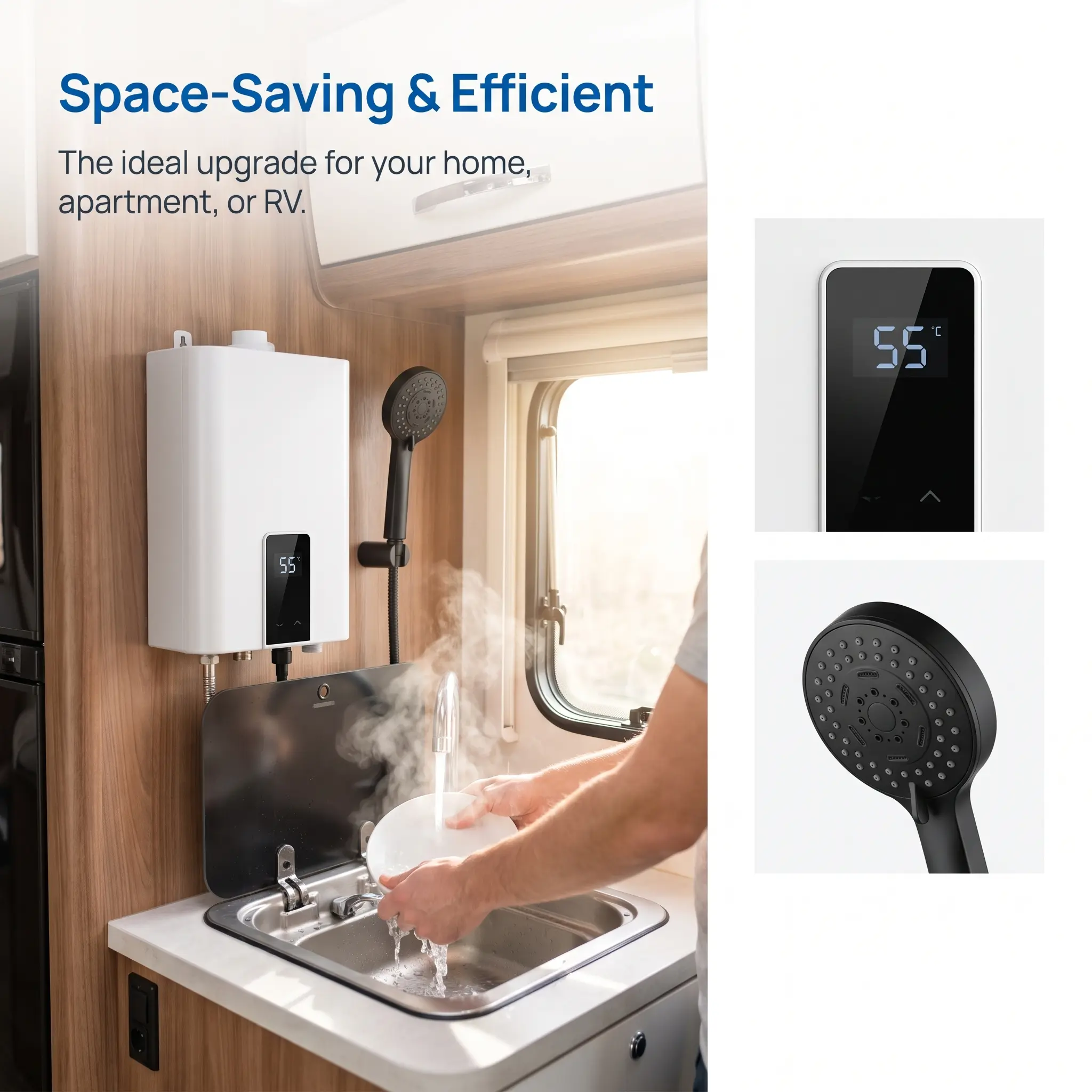 Compact 3500W Instant Tankless Water Heater 110V, Electric On-Demand Hot Water Unit with Shower Head & LCD Display, Multi-Use Heater for Home Bathroom, Kitchen and RV Travel