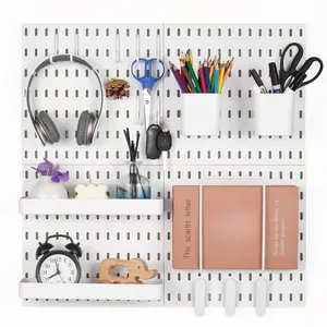 Pegboard Combination Kit,  11" x 11" Plastic Pegboard, 4 Panels, Peg Board Wall Organizer Kit with Accessories, for Garage Tool Storage Kitchen Living Room Craft Room Office Bathroom Home, White