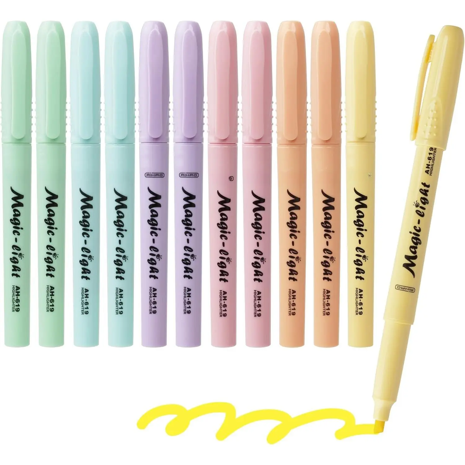 Pastel Highlighters,  Color, Chisel Tip Marker Pen, 12Pack, No Bleed, Aesthetic Cute Highlighter, Ideal for Office  Supplies.