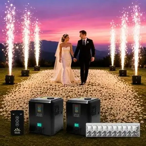 2 x Portable Mini Cold Spark Machine, FX Device with Auto Safety Cutoff, No DMX, for Stage Weddings, 2 Units + 10 x 50g Consumables, Festive Party Supplies summerwins