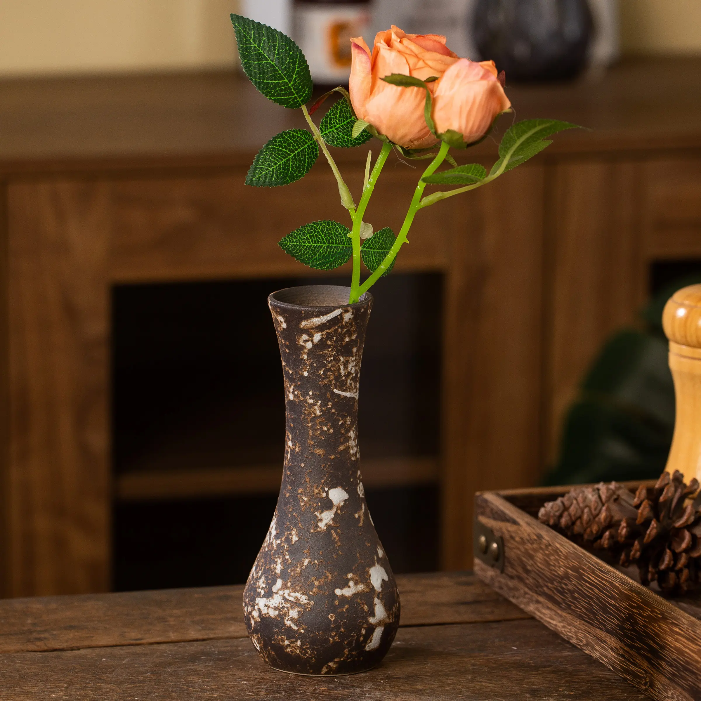 Handmade Ceramic Decorative Piece, Rustic Pottery Creative Minimalist Desktop Flower Vase, Vintage Water Culture Planter, Japanese Style Flowerpot, Boho Vase