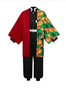 Anime Tomioka Giyuu Cosplay Costume, Demon Slayer Kimetsu No Yaiba Role Play for Adults, Halloween Carnival Clothing, Slim-Fitting Geometric Pattern, Costume Outfit