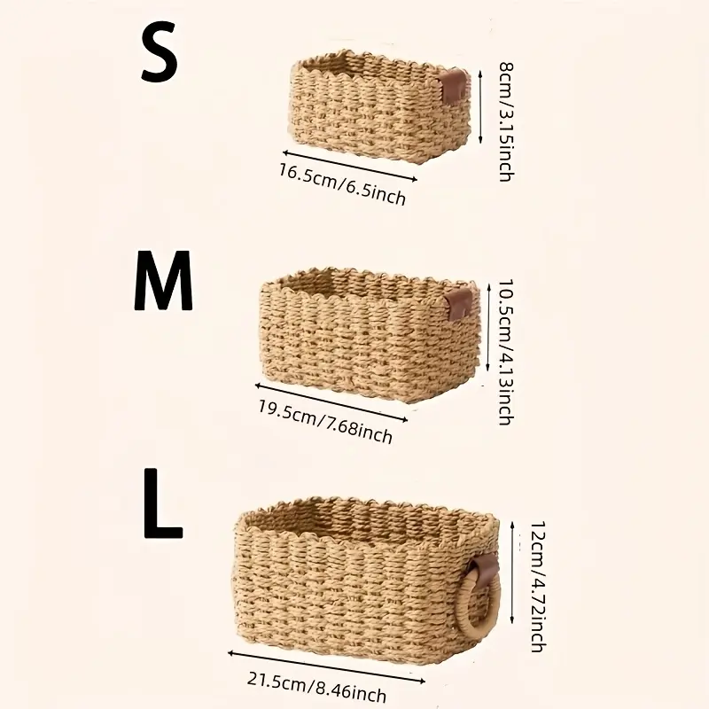 Handwoven Storage Basket - 3 Options Storage Box for Shelves, Drawers, Desktops, Farmhouse Decor - Home And Dorm Organization, Shelf Baskets