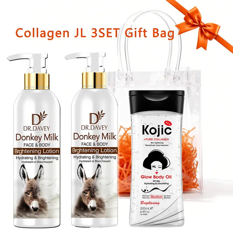Milk Body Lotion+Kojic Acid Body Oil Autumn/Winter Skincare Set Gift Moisturizing and Fragrant, Non irritating and Easy to Absorb, Suitable for Family Use All Seasons Skincare