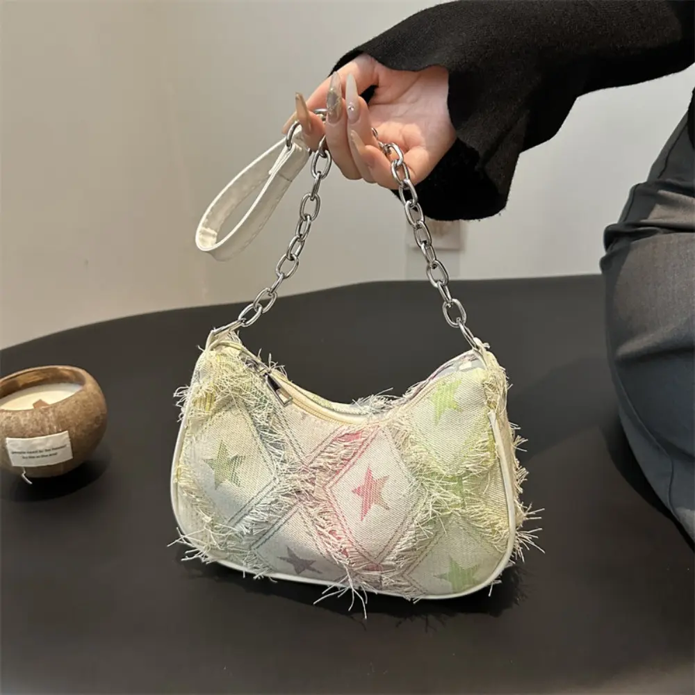 Cute Hobo Shoulder Purse for Women, Casual Everyday Crossbody Bag with Star Accent and Adjustable Strap, Adjustable Zipper Hobo, Crossbody Handbag, Faux Leather Crossbody