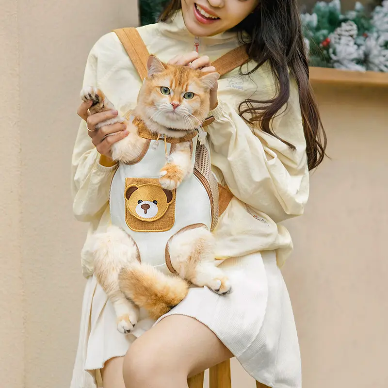 Cat Carrier, Breathable Leg-Out Pet Chest Carrier, Adjustable Buckle Drawstring, Small Animal Travel Bag for Kitten Puppy Walking Hiking