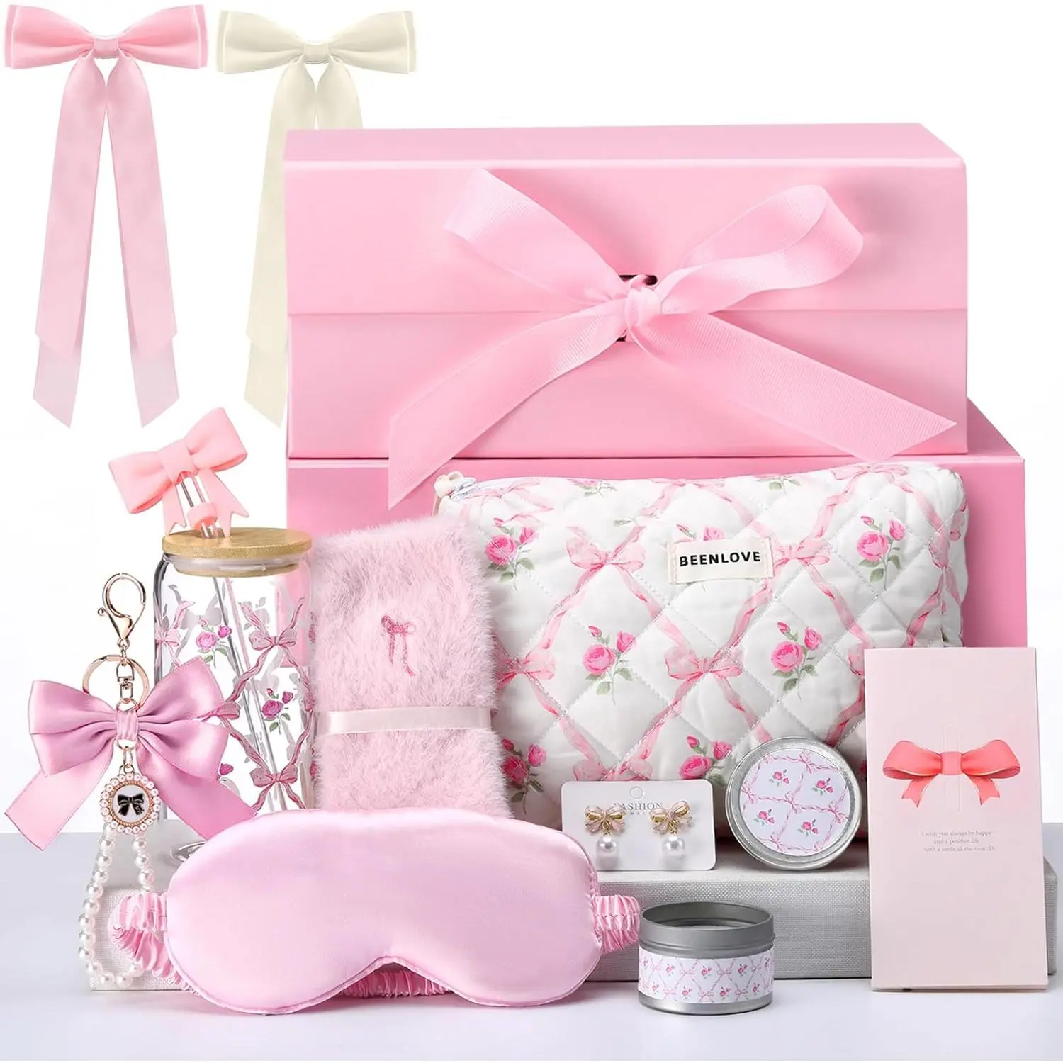 Bow Floral  Baskets for Teen Girls, Women Trendy Stuff  Bow Teen Girl Self Care Birthday Box  for Her, Sister  Women Sweet 16th 18th 21st Box