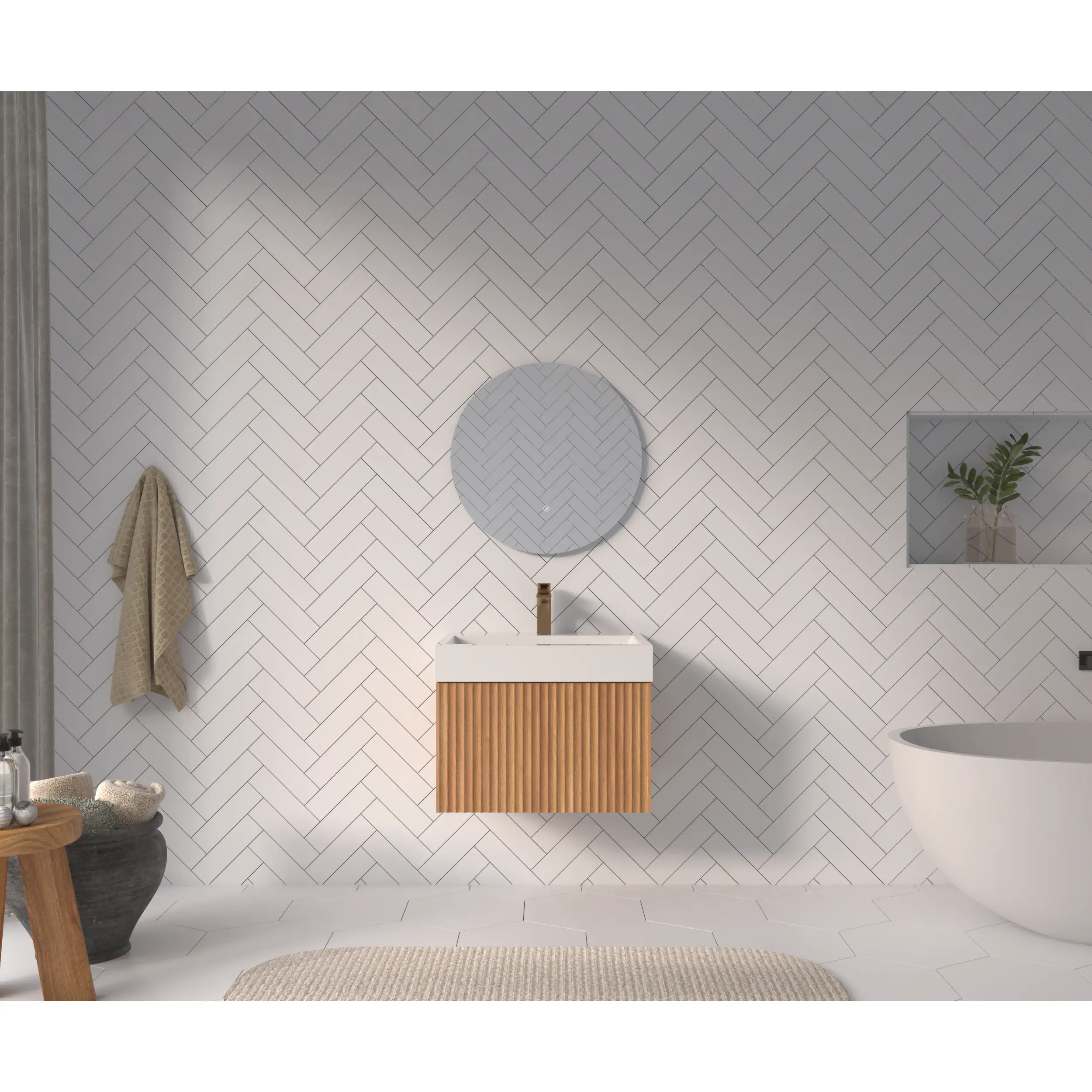 ARCH 24-Inch Wall-Mounted Bathroom Vanity with Integrated Sink, Floating Cabinet, Acacia Wood Color, Plywood & Solid Wood, Modern Minimalist Design, Space-Saving Storage for Small Bathrooms, Single Box Product, Acacia Wood Color Options