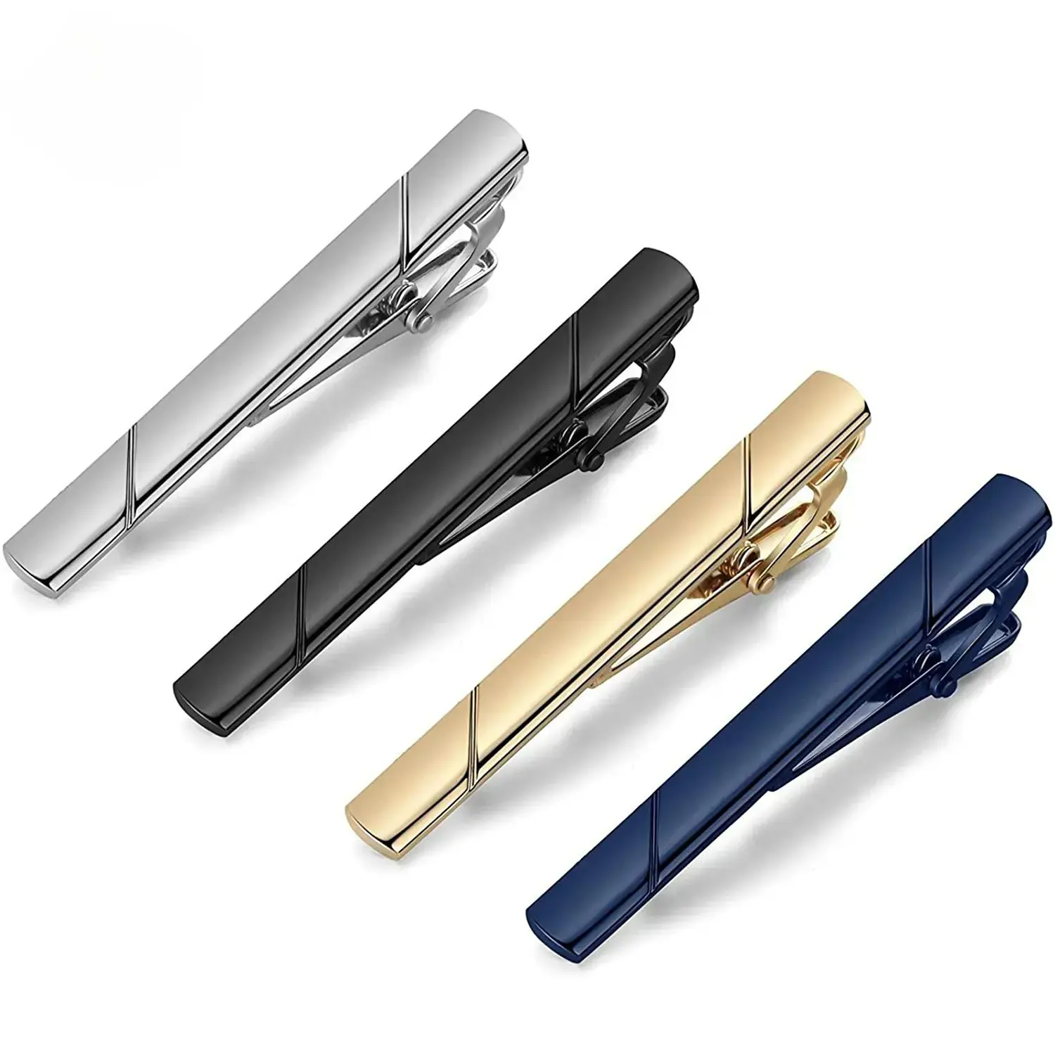 4 Pcs Men's Stainless Steel Tie Clips, Slanted Groove Smooth Surface Necktie Bars For Formal Suit Daily Business Matching