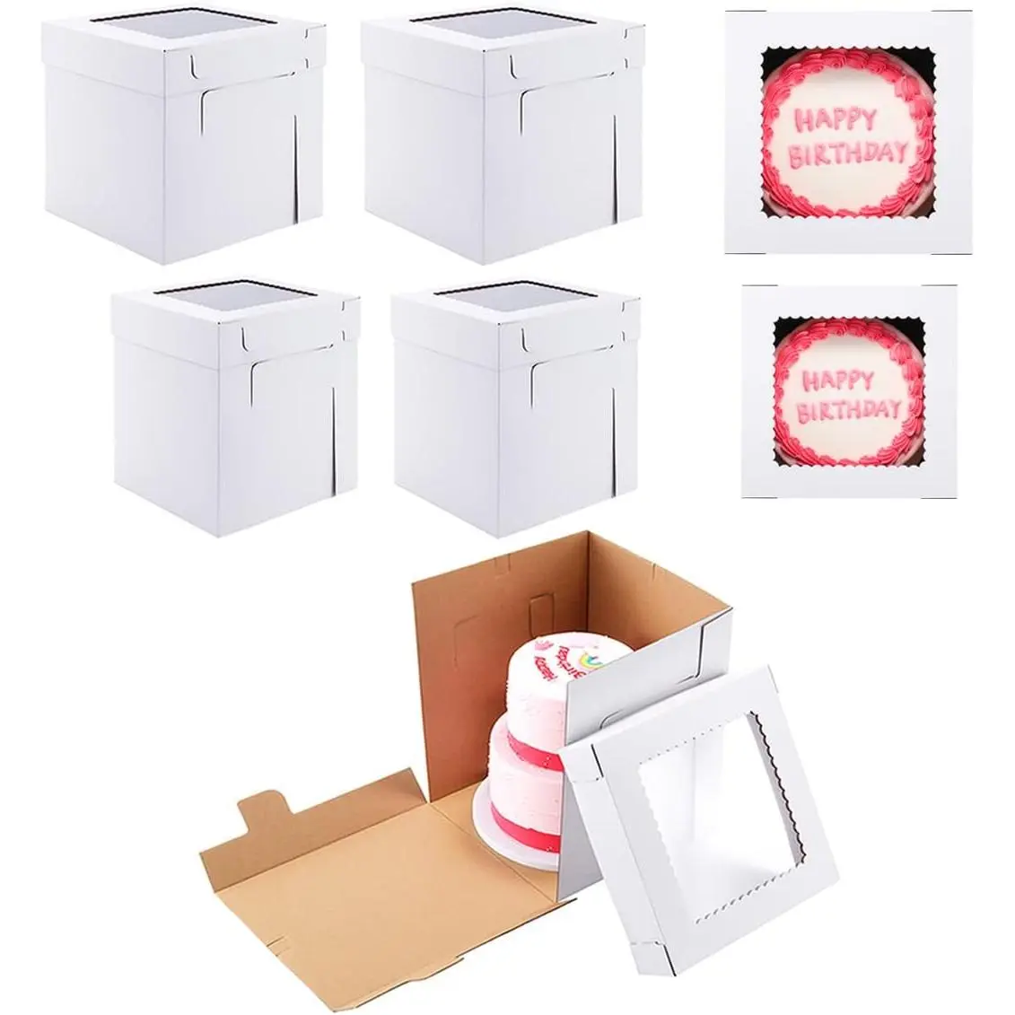 Tall Cake Boxes for Tier Cakes 14x14x12 Inch 2 Pack | Wedding Cake Boxes,Sturdy Tall Bakery Boxes with Window,Layer Cake Carrier,Disposable Cake Containers