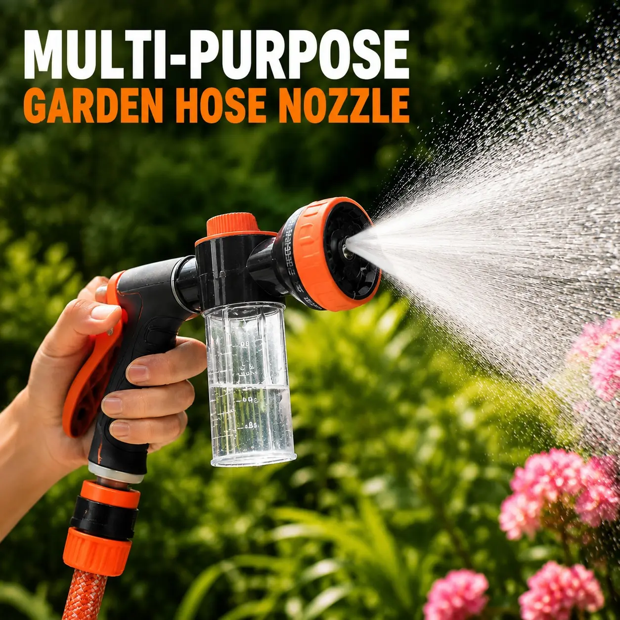 Multi-Function Garden Hose Nozzle, Adjustable Water Flow, Soap Dispenser, Sprinkler head only, water pipe not included,Ergonomic Design, Multiple Spraying Modes, Pet Bathing, Car Washing, Plant Irrigation, Water Hose Sprayer Nozzle