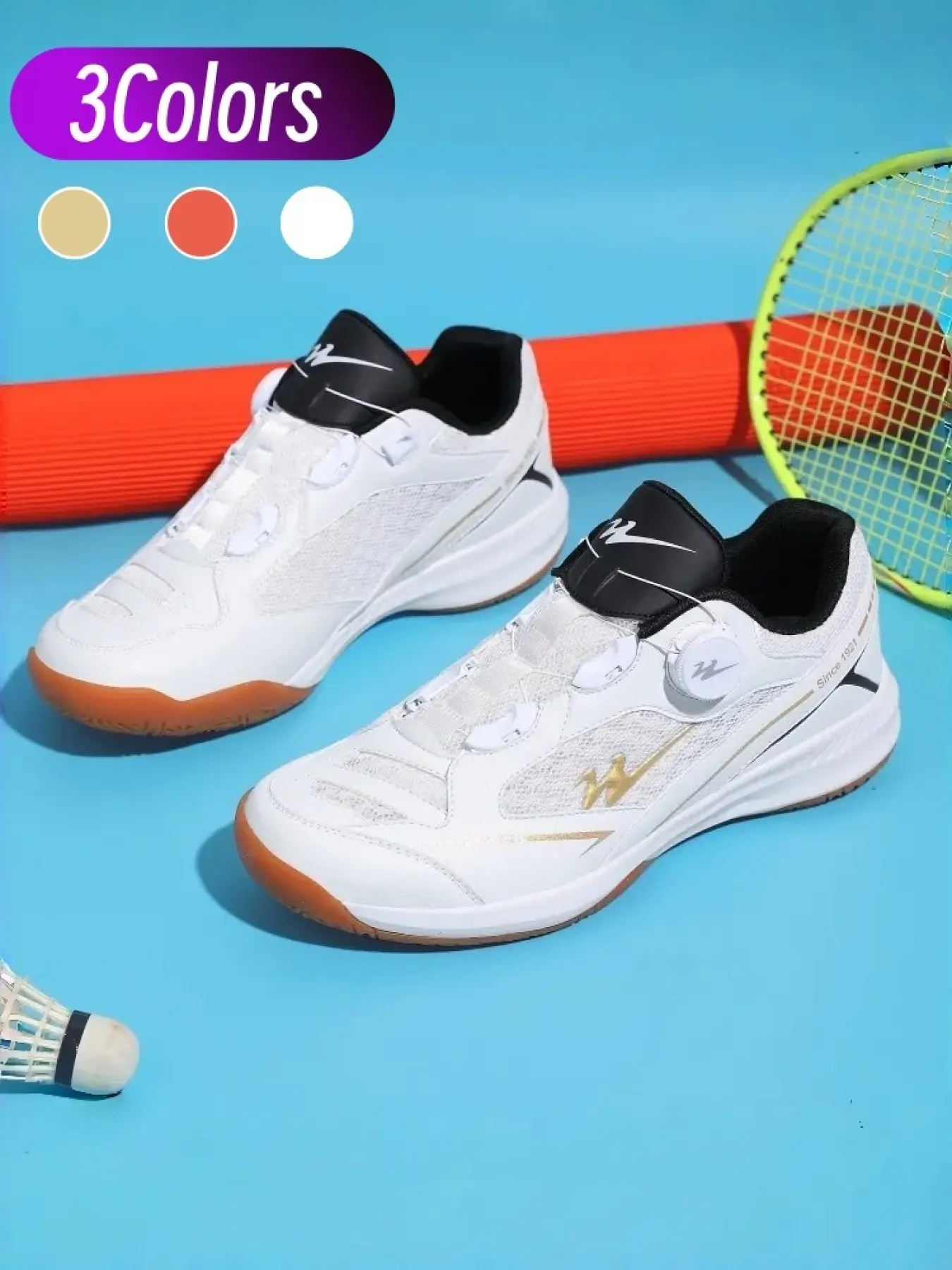 Unisex Button Lock Badminton Shoes, High Elastic Midsole Shock Absorption, Lightweight Breathable Rubber Sole, Anti-Slip Arch Support
