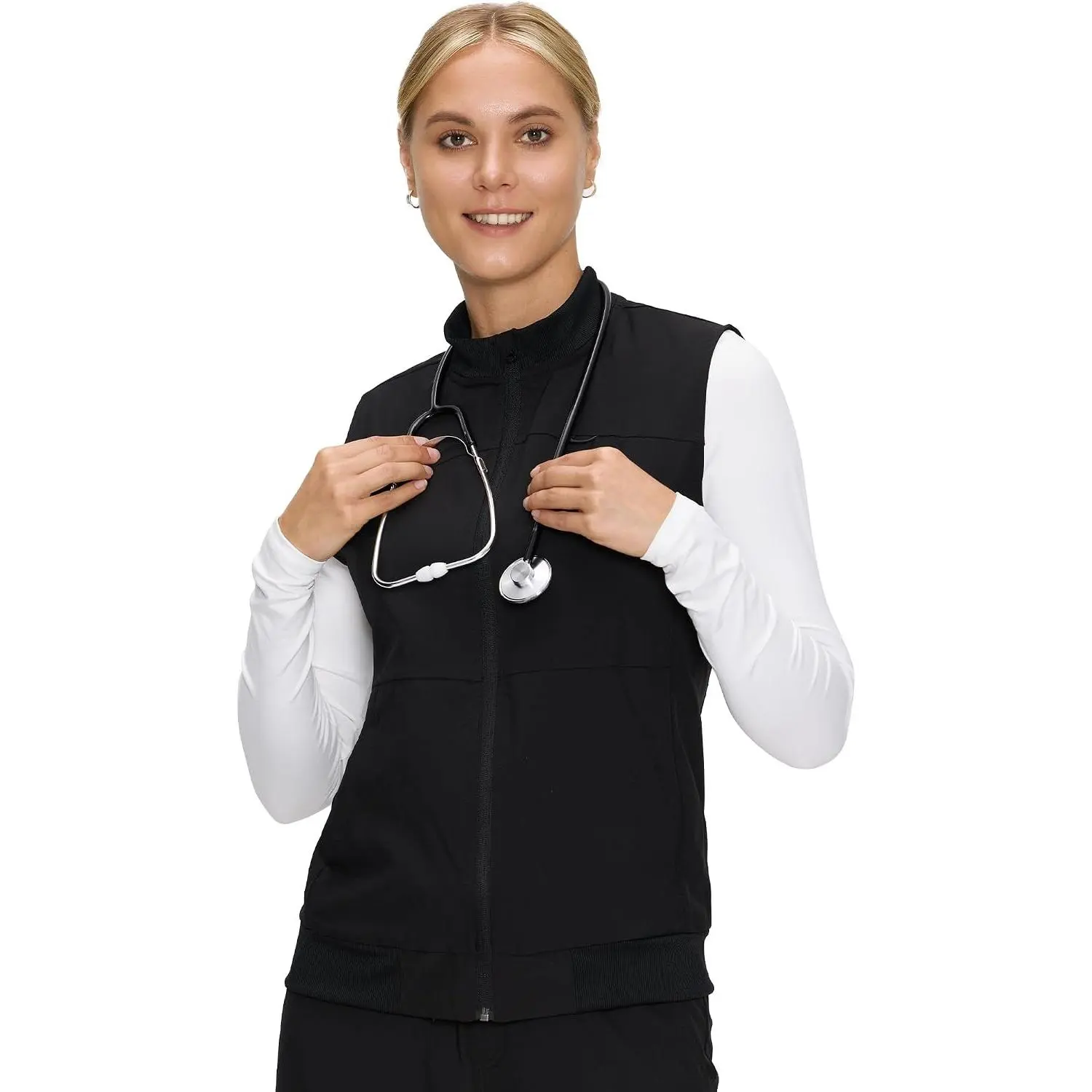 Scrubs Vest for Women – Comfort Fit Stretch Nurse Vest for Healthcare Professionals with 3 Pockets(Gift)