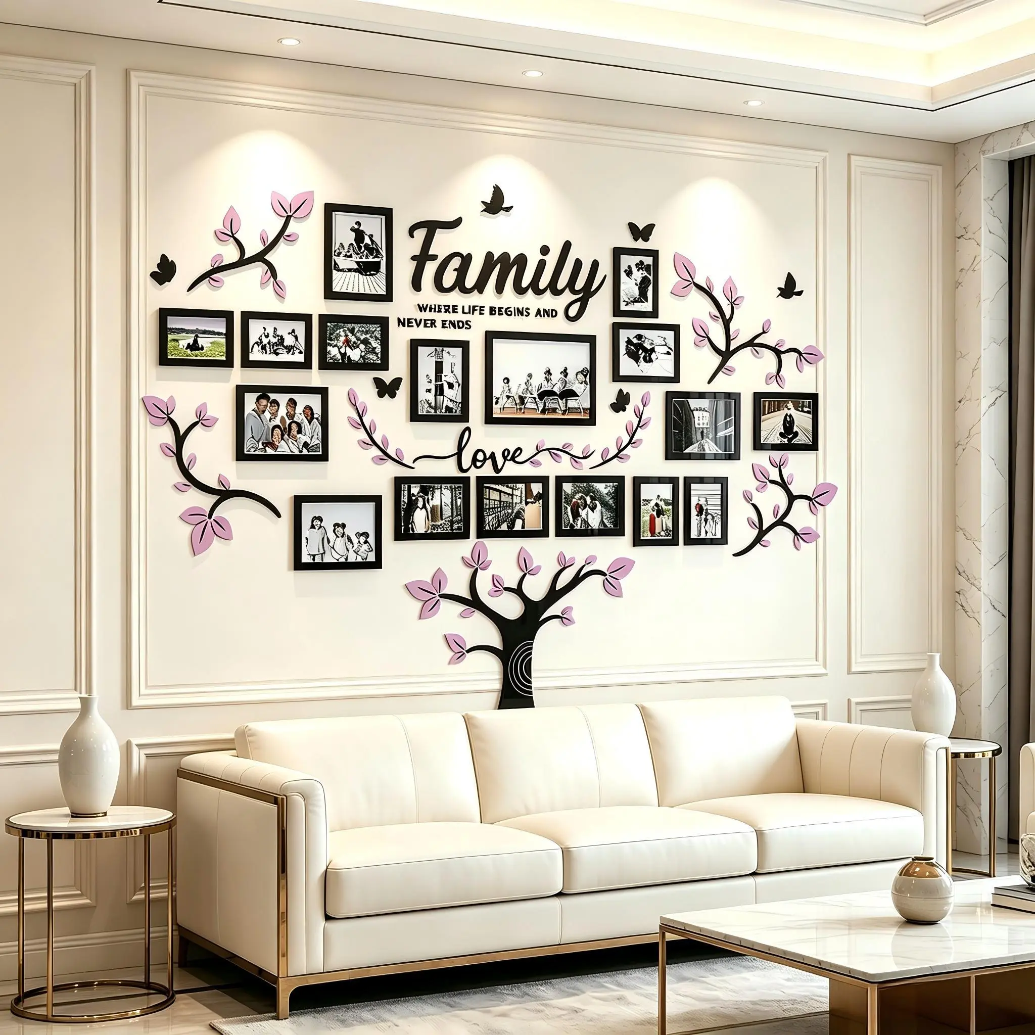 Modern Glossy Acrylic Rectangular Collage Picture Frames Set - Artificial Olive Tree Themed, Decorative Bordered, Wall-Mount & Tabletop Decoration, Easy-Installation, Sticker-Included Gift for Living Room (Contemporary Art Wall & Tabletop Frames)