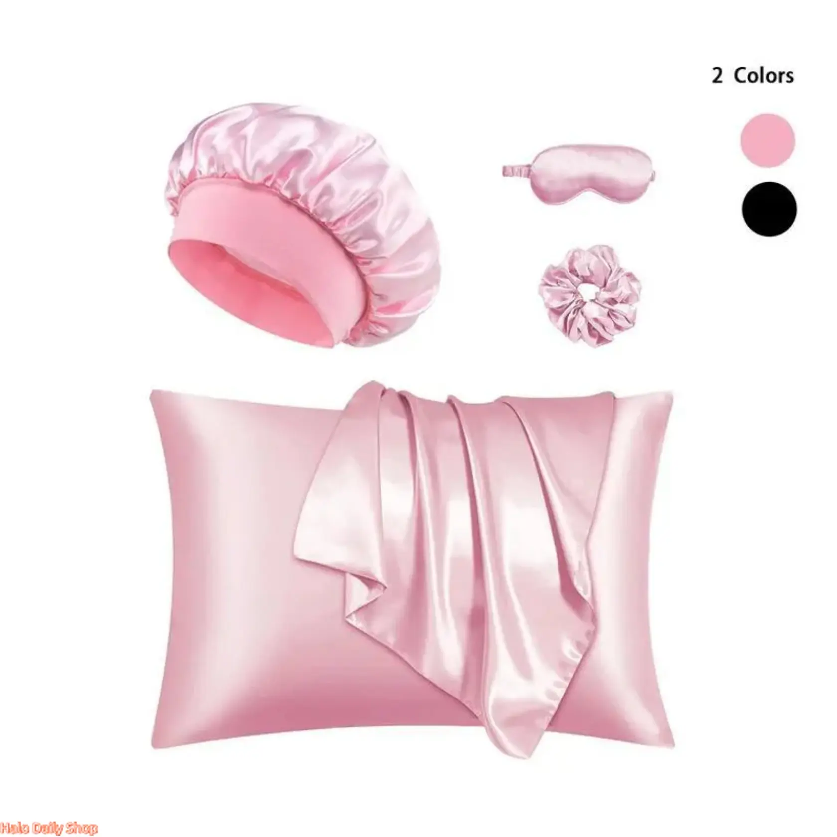 Women's Luxury Satin Fabric Sleep Set, 5-Piece Solid Color Adult Gift Set with Light-Blocking Eye Mask, Bonnet, Pillowcase, Shower Cap, Hair Scrunchie for Deep Sleep Aid & Minimizing Friction, Minimize Friction, Adults, Lightweight, Loved Ones, Set Pack