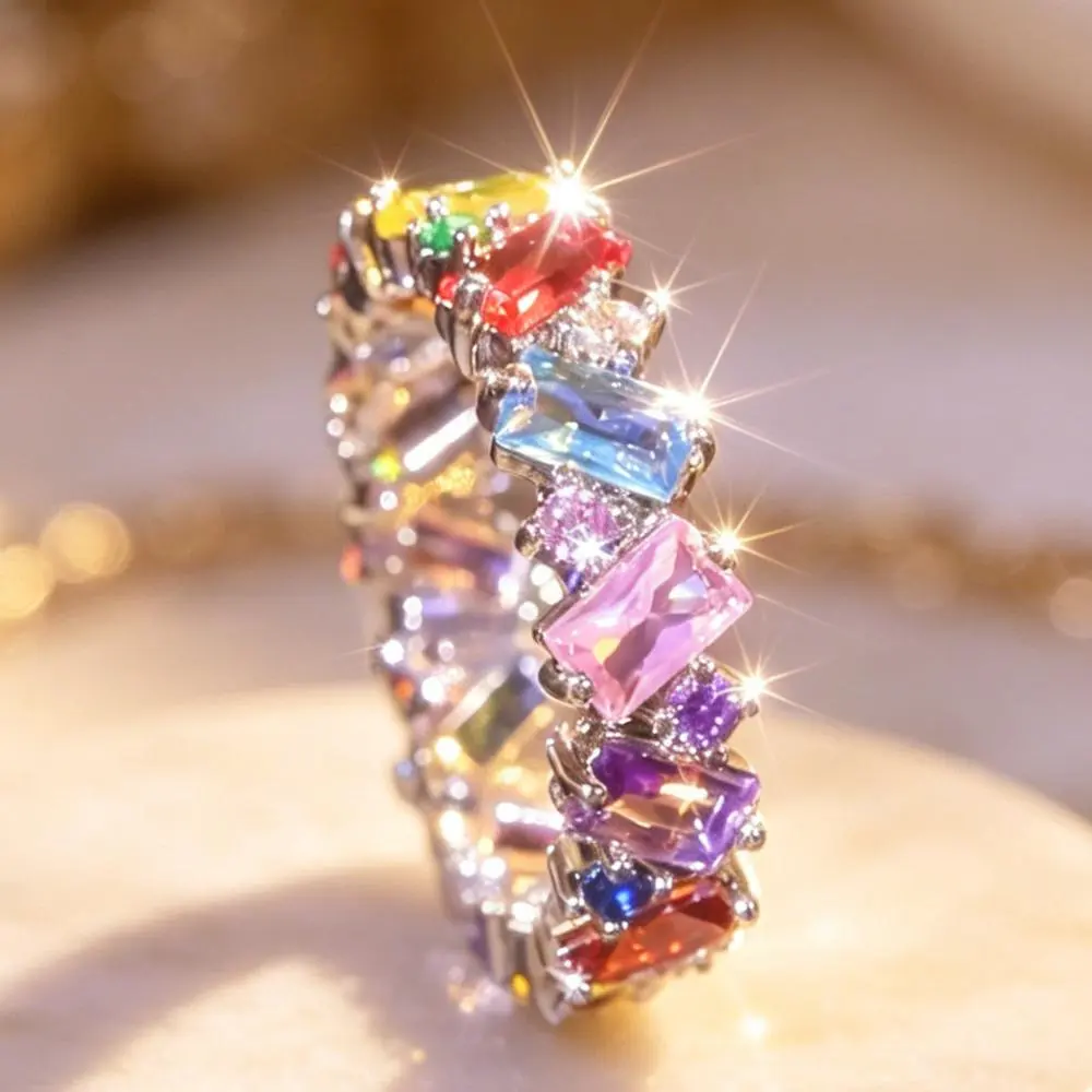 Rainbow Multi-Color  Eternity Band Ring, Promise Ring for GF, Colorful Statement Rings for Women, Stackable Pride Jewelry party jewelry gift