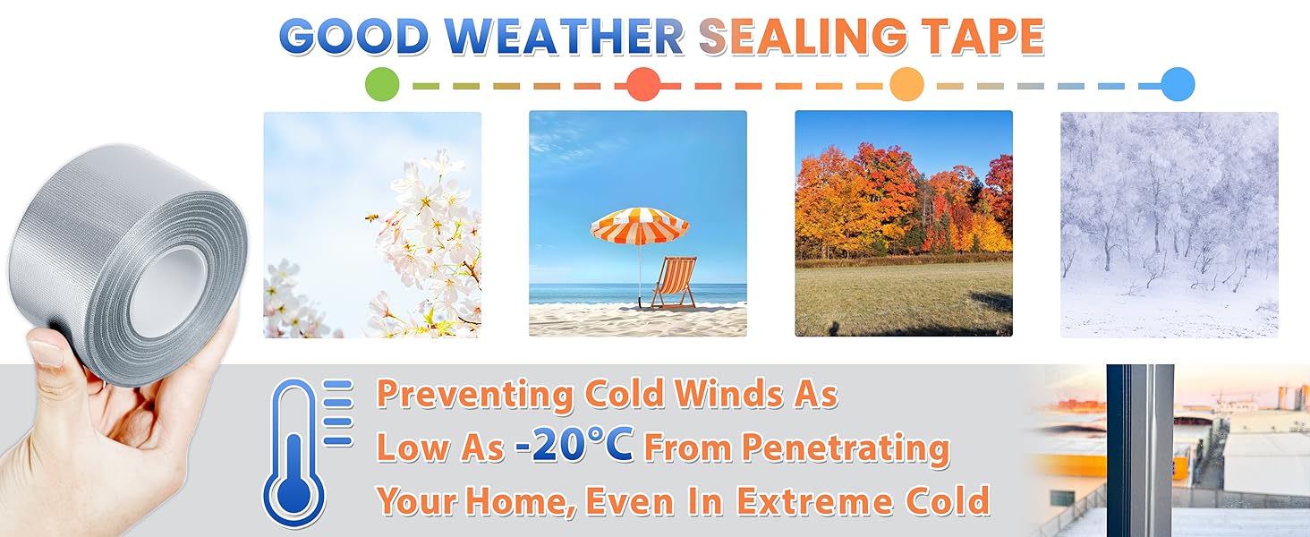 Silver Window Weather Sealing Tape,Window Draft Isolation Sealing Film Tape,Window AC Seal Air Conditioner Sealing Tape No Residue Waterproof Self Adhesive for Keep Out Cold Air Dust Rain 2IN X 65FT