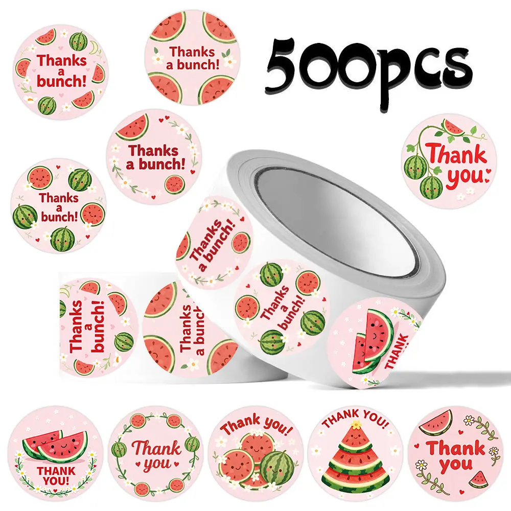500pcs Cartoon Watermelon Thank You Stickers, Office Stickers, Suitable for Scrapbooks, Diaries, Laptops, Water Bottles, Cars, Etc. A Gift with A Positive Message and A Belief-based Design.