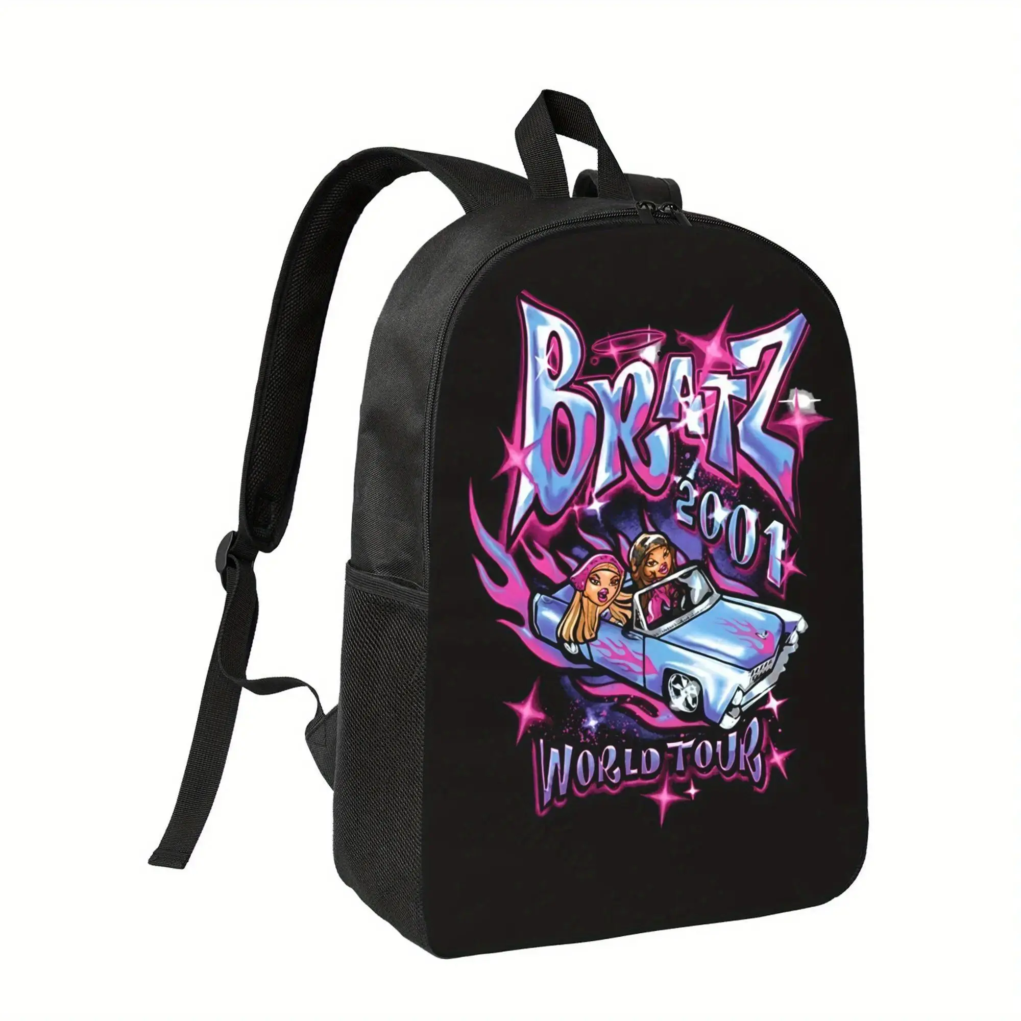 Bratz Women's Casual Backpack - Black with Pink & Blue Graffiti Car Graphic, 2004 World Tour Design, Durable Minimalist School Bag for Daily Commute & Travel