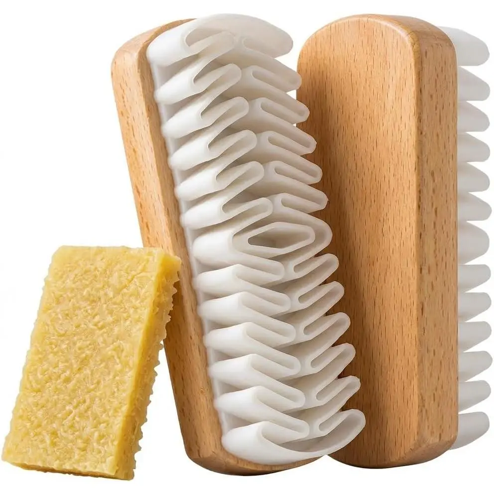 3 count Professional Suede Shoe Cleaner Kit, Wooden Suede Brush & Stain Eraser Set with Crepe Cleaning Pad, Nubuck Leather Care Tool for Winter Boots, Sneakers, Bags and Furniture