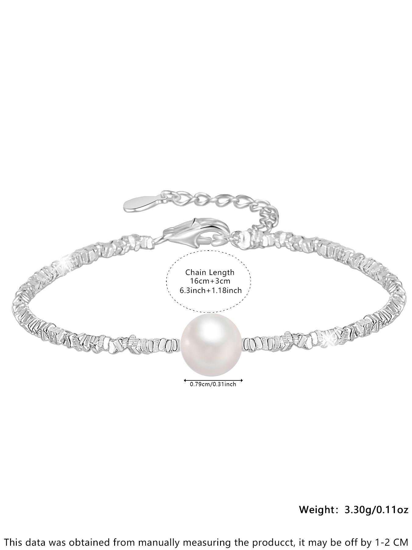 S925 Sterling Silver Faux Pearl Decorated Bracelet, Fashion Jewelry for Party, Daily Clothing Decor, Trendy All-match & Exquisite Jewelry for Birthday Gift