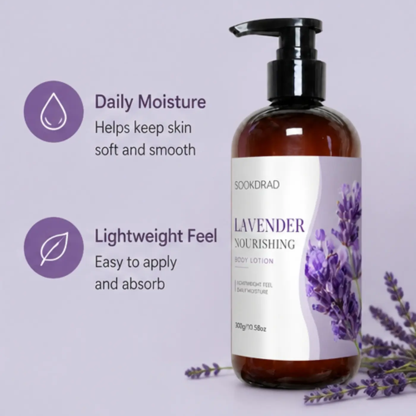 lavender nourishing body lotion, lavender, lightweight feel, daily moisture, body, daily care, 300g/10.58oz