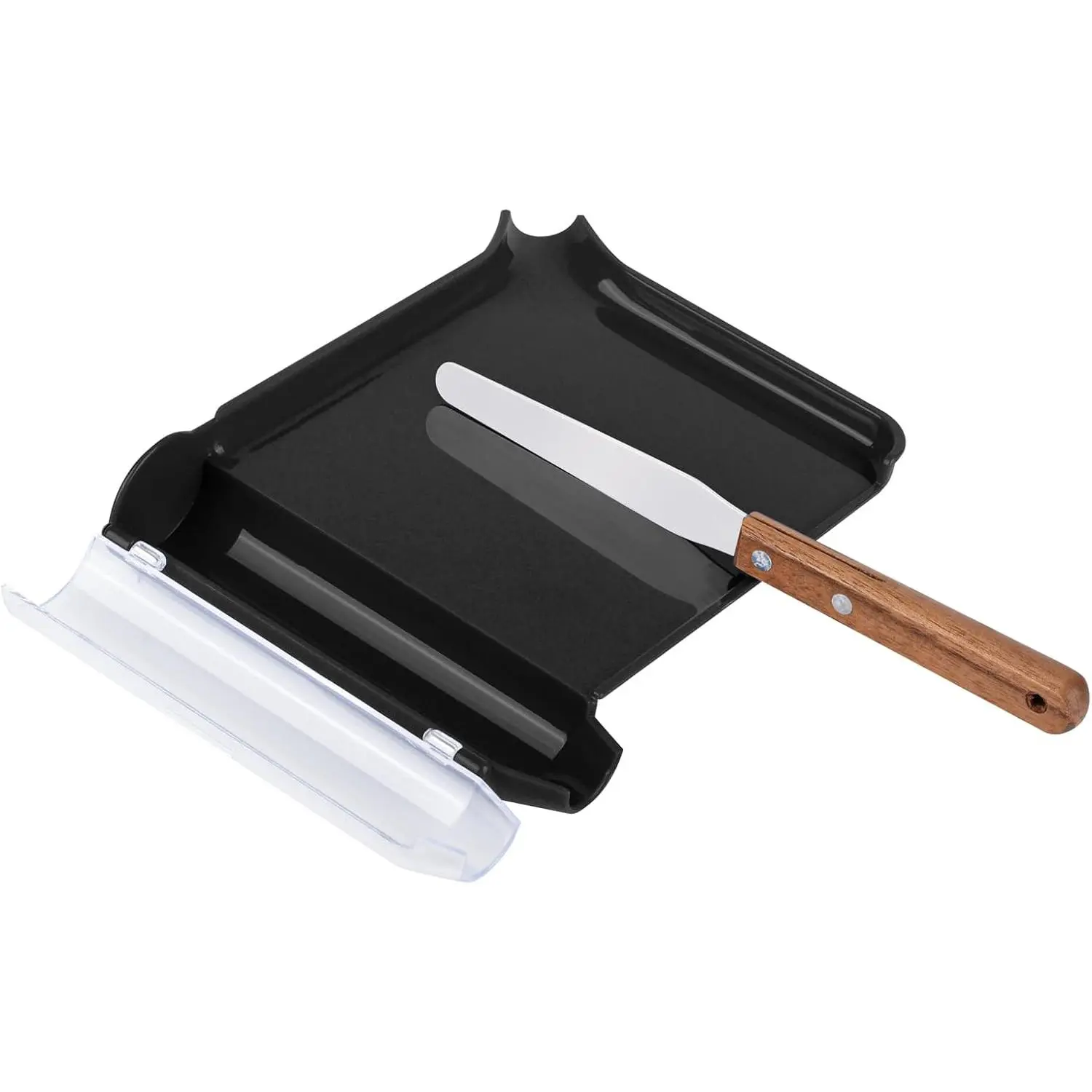 Medarchitect Right-Hand Pill Counting Tray with Wood Handle Spatula, Black Pill Organizer for Medical Supplies