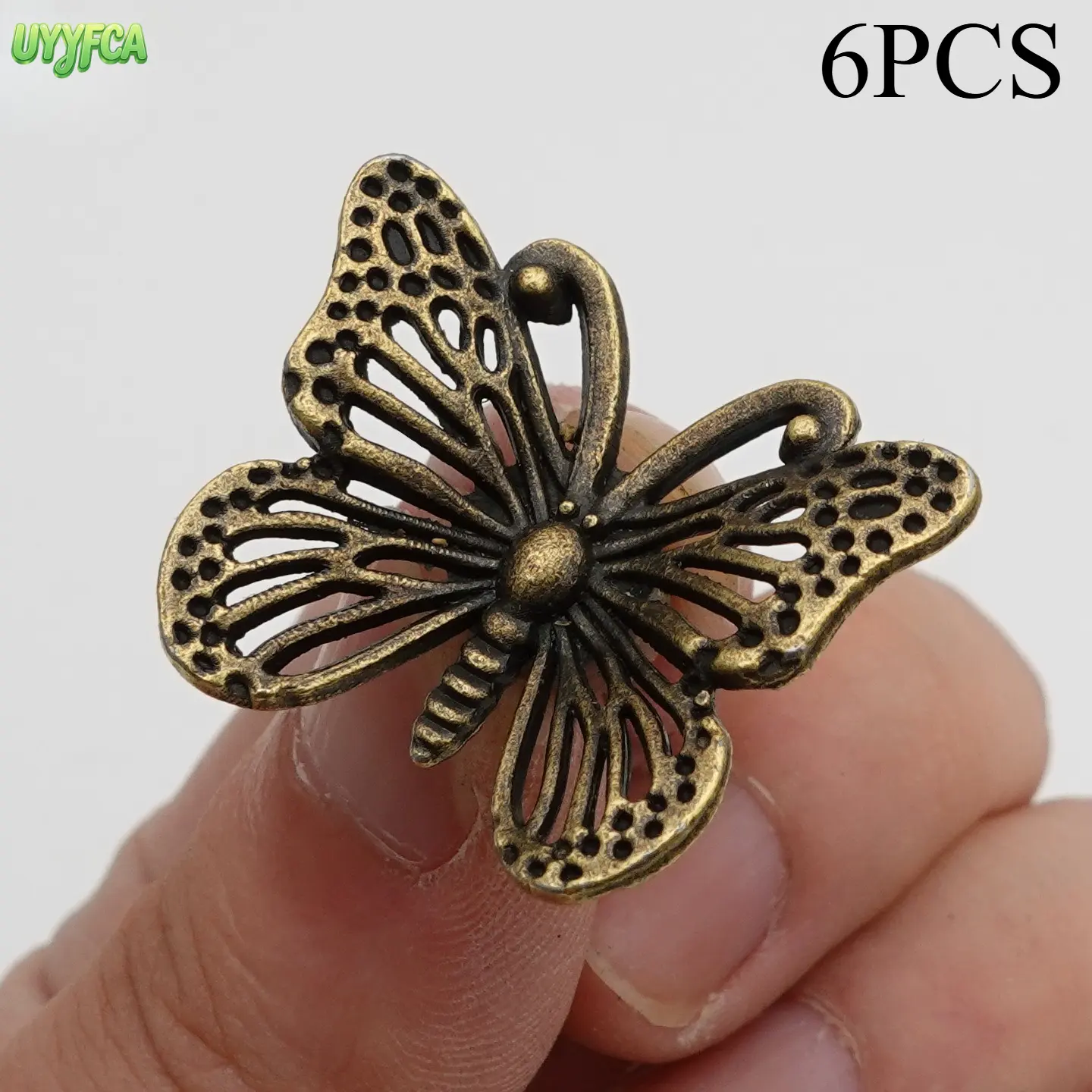 6 Pack Vintage Bronze Drawer Knobs, Solid Zinc Alloy Handles with Hollow-Carved Animal & Knot Designs for Wardrobe & Dresser, Easy to Install for DIY Enthusiasts, Butterfly, Elephant, Jewelry Box